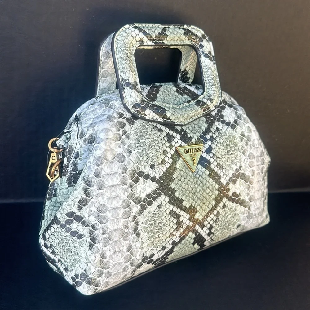 New GUESS Errin Snakeskin Small Frame Satchel